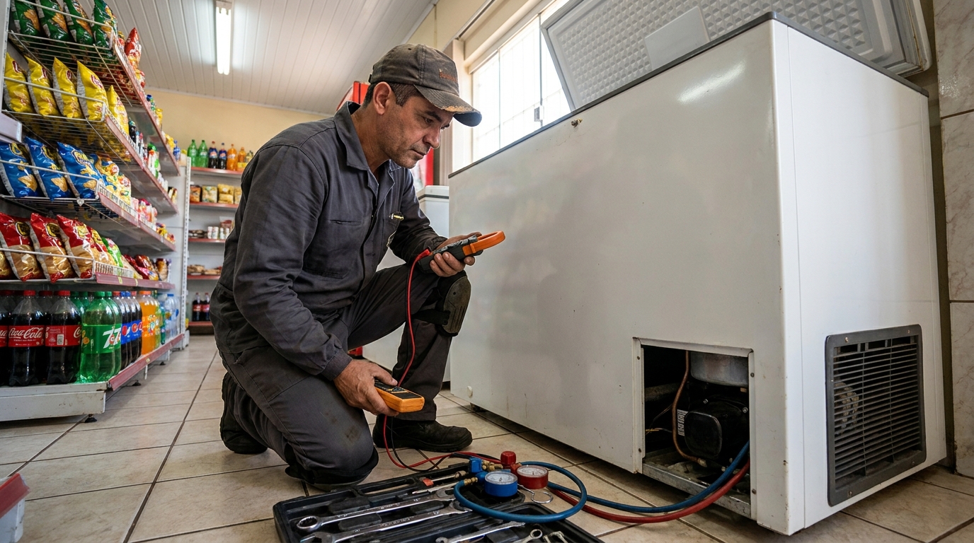 Reparo na placa eletrônica do freezer na Zona 06, Maringá‑PR