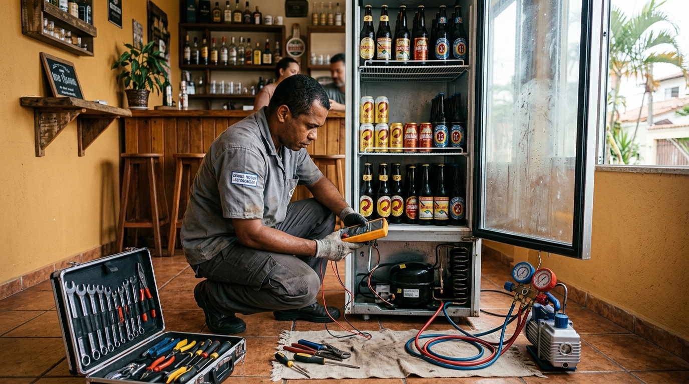 Substituição de termostato de cervejeira em serviço técnico em Maringá‑PR